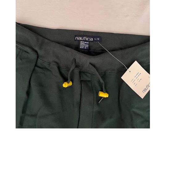 VTG NWT Nautica Sweatpants Mens Green Yellow Toggles Size L - Picture 4 of 9